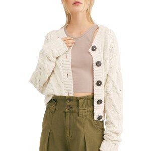 Free People Cream Cable Knit Cardigan